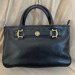 Tory Burch Horsebit Jaden Black Soft Pebbled Leather Satchel